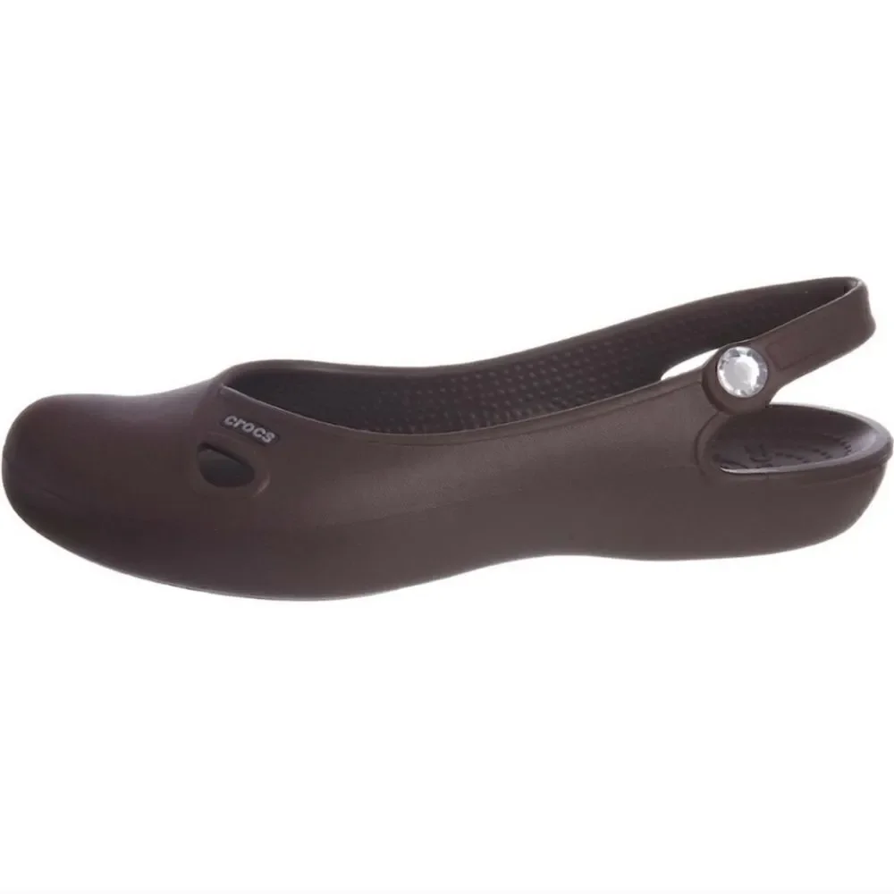 Crocs olivia jeweled slingback flat 8.0 espresso (brown)